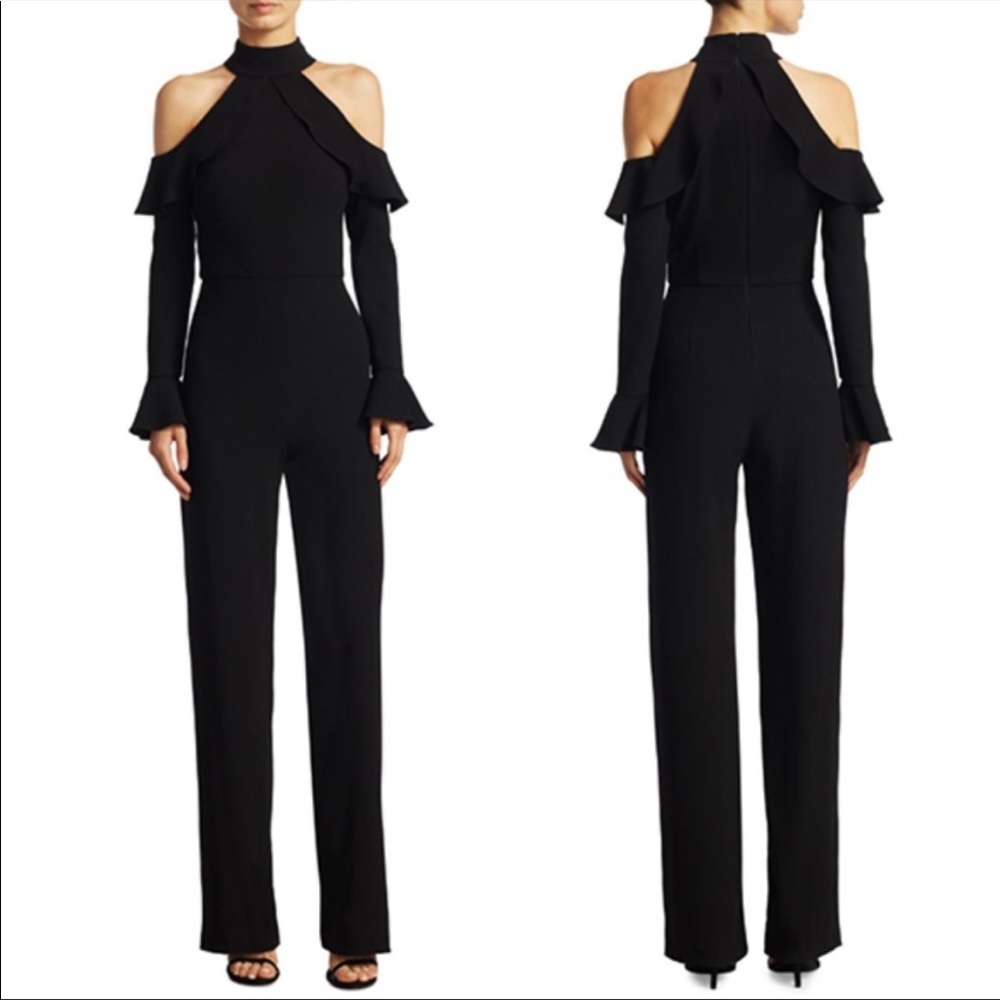 ML Monique Lhuillier Long-Sleeve Ruffled Jumpsuit